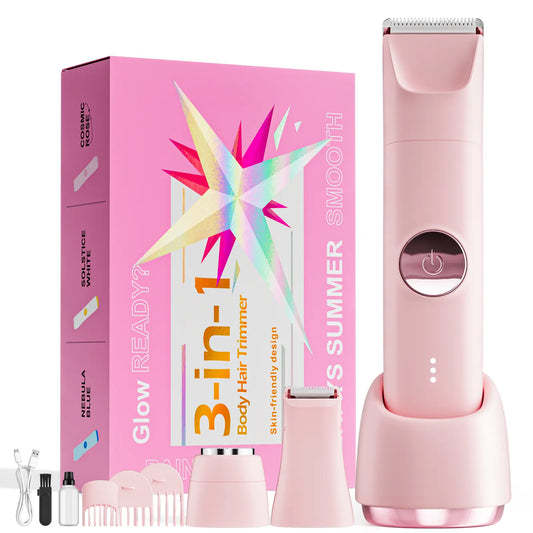 3-in-1 Electric Shaver for Women – Painless Facial & Bikini Trimmer, Wet & Dry Use, IPX6 Waterproof, Hypoallergenic Blades, 120-Min Runtime, 3 Combs Included
