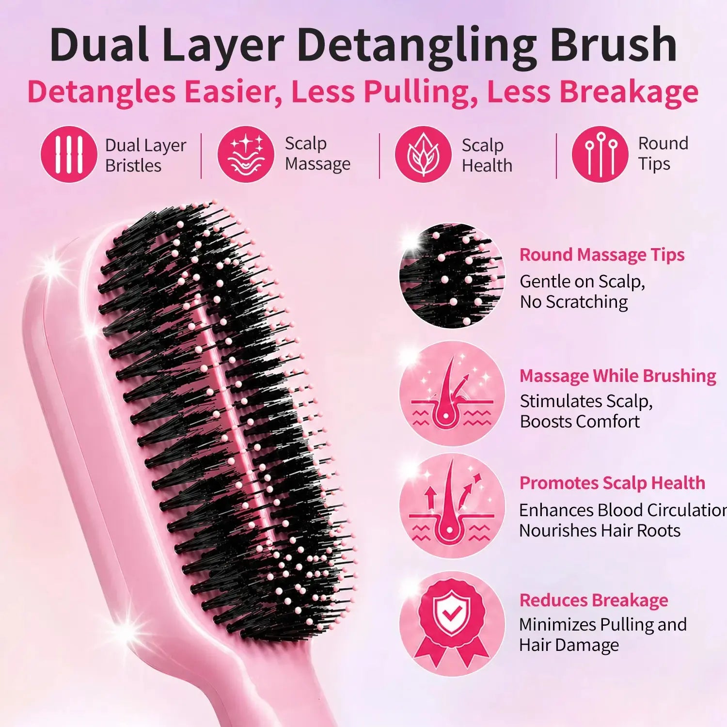 3-in-1 Mist Spray Detangling Brush – Anti-Frizz Ionic Comb, 55ml Water Tank