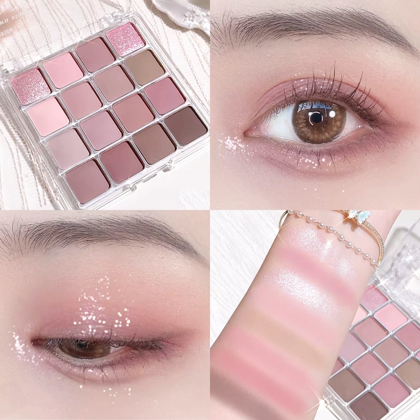 16-Color Sunset Eyeshadow Palette — Pearl & Matte, Korean Makeup