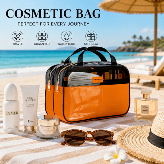 GORISGARMO Clear Toiletry Bag – Double-Layer Travel Bag for Carry-On, Water-Repellent Cosmetic Organizer for Women