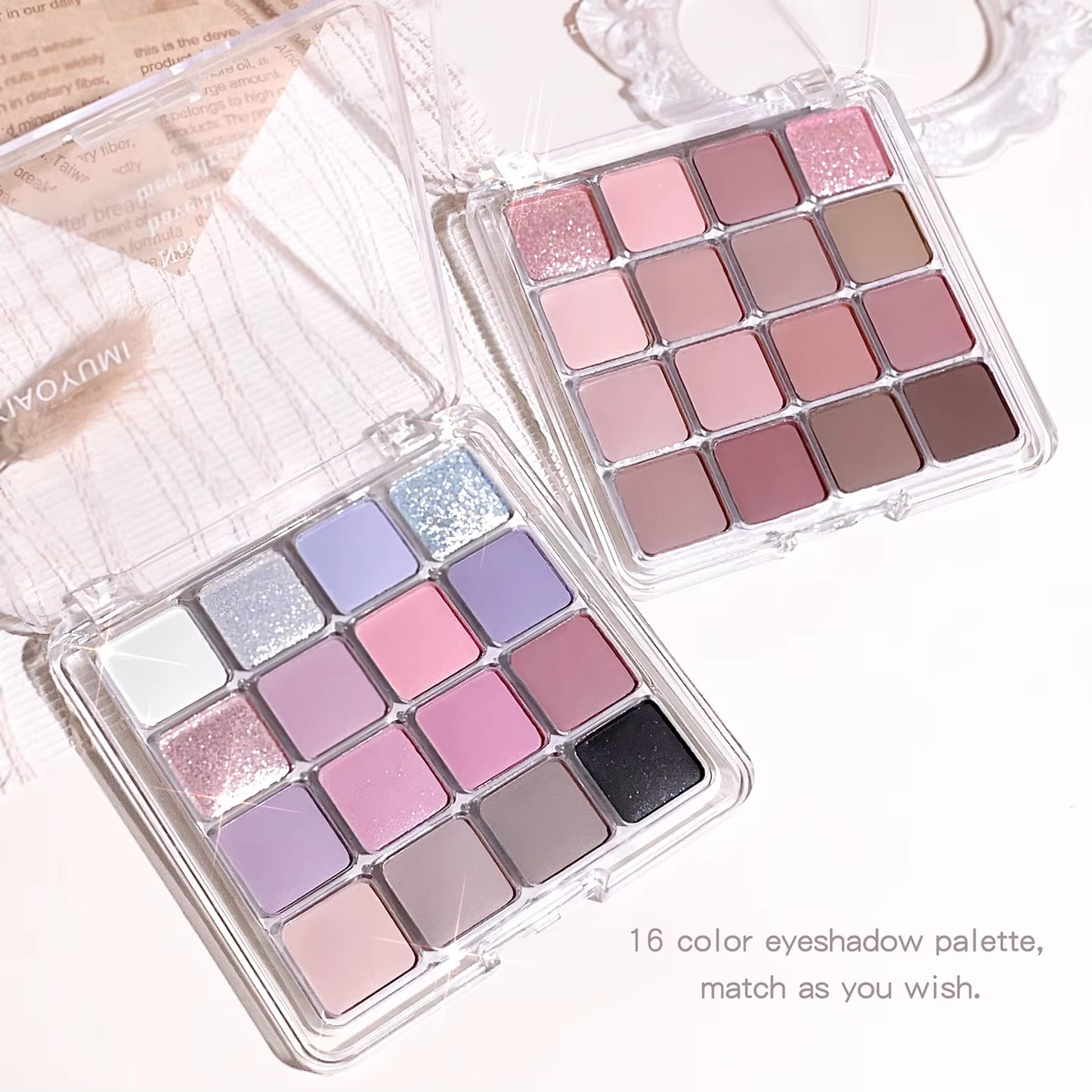 16-Color Sunset Eyeshadow Palette — Pearl & Matte, Korean Makeup