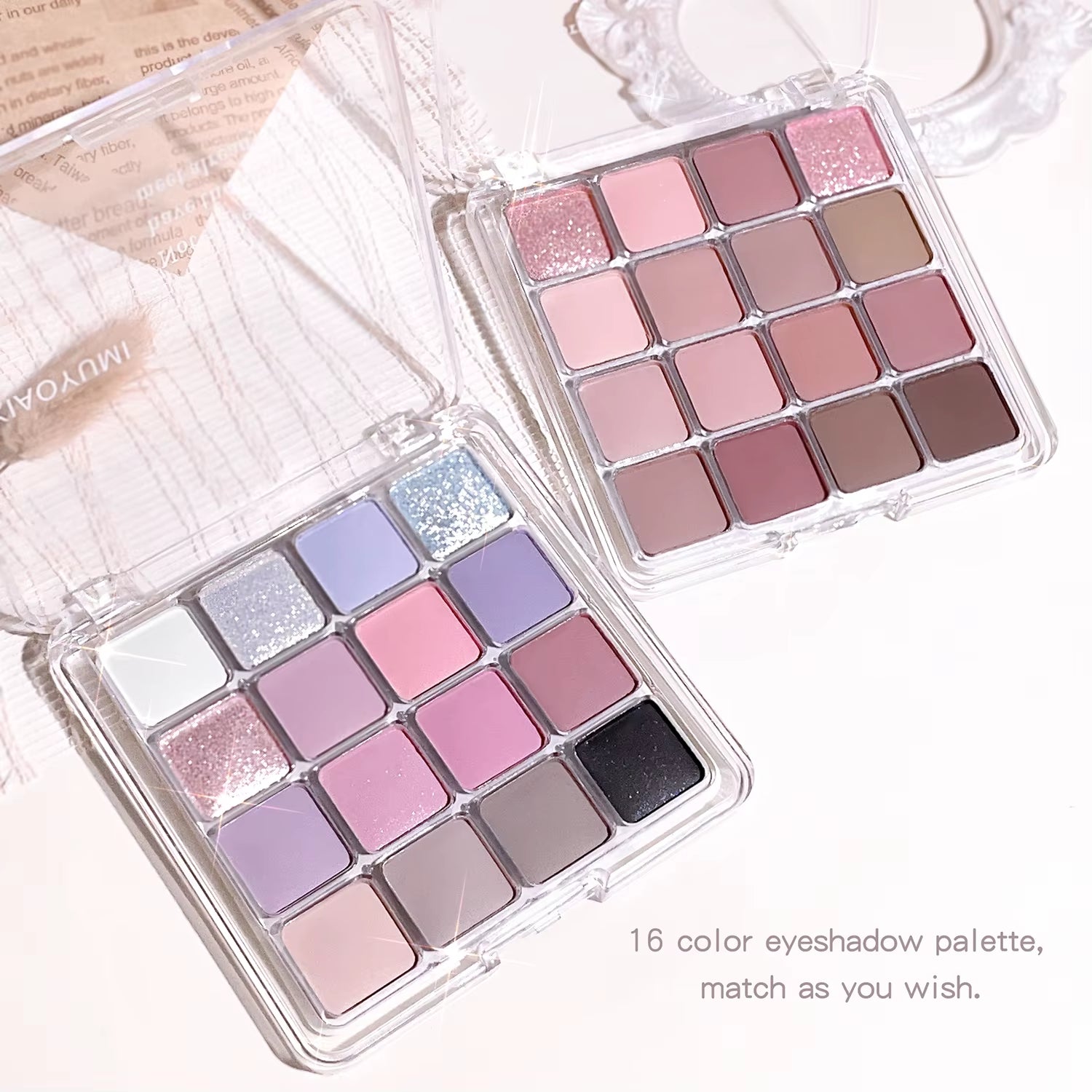 16-Color Sunset Eyeshadow Palette — Pearl & Matte, Korean Makeup