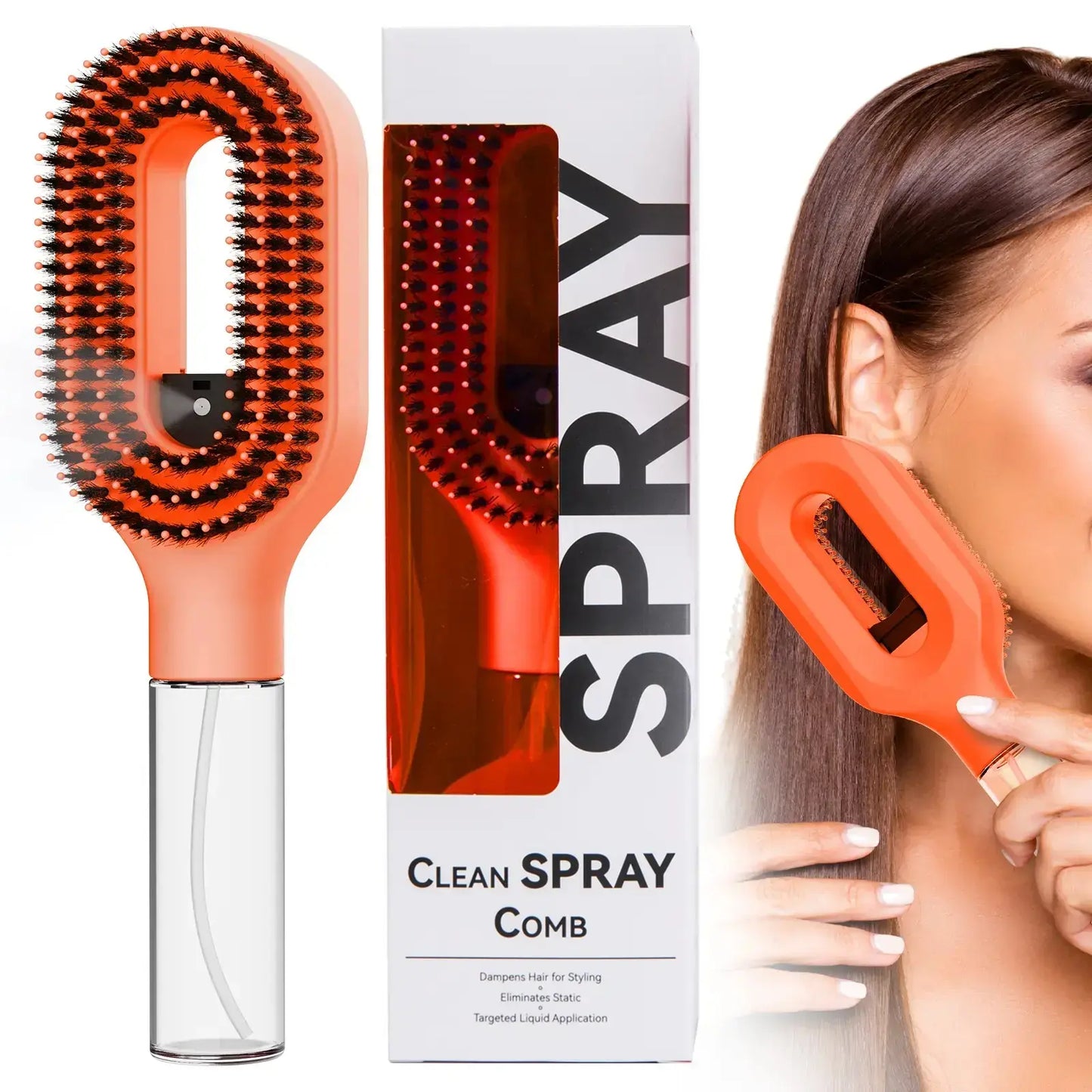 3-in-1 Mist Spray Detangling Brush – Anti-Frizz Ionic Comb, 55ml Water Tank