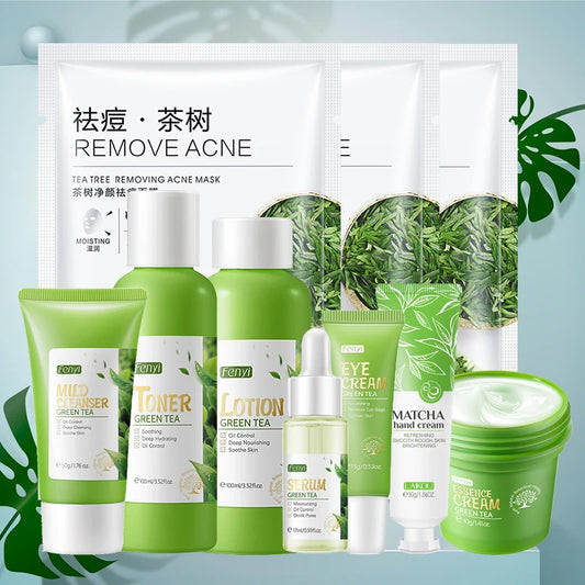 Facial Products Kit Sakura / Green Tea Face Cream Nourishing Skin Face Serum Smoothing Eye Cream Skincare Korean Cosmetic