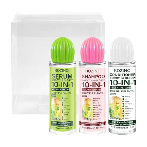 Rozino-10-In-1 Hair Care 3-Piece Set Shampoo Conditioner & Hair Serum with Nourishing Keratin Biotin Jojoba Oil for Comprehensive Hair Maintenance