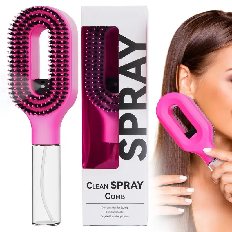 3-in-1 Mist Spray Detangling Brush – Anti-Frizz Ionic Comb, 55ml Water Tank