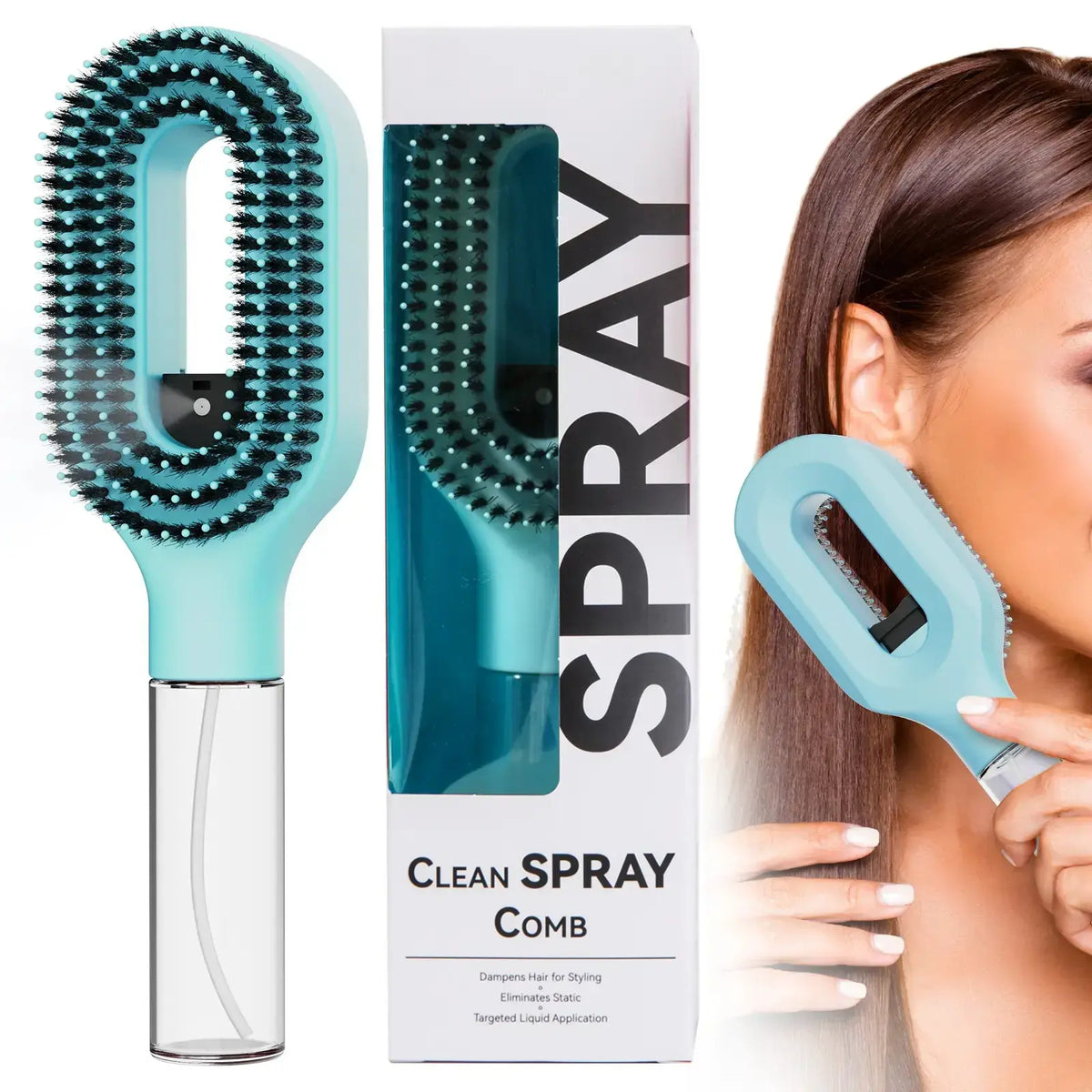 3-in-1 Mist Spray Detangling Brush – Anti-Frizz Ionic Comb, 55ml Water Tank