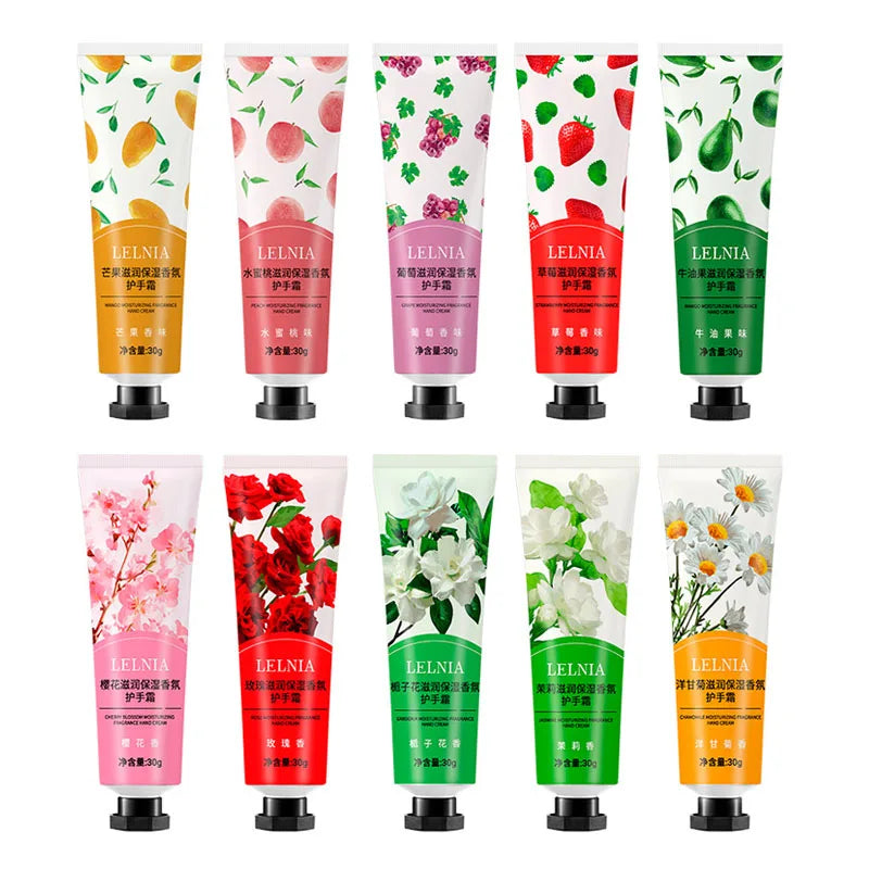 10Pcs Fruity Floral Hand Cream Set — Moisturizing & Repairing