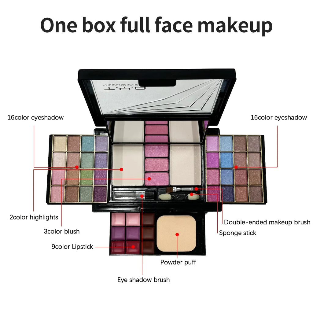 Makeup Kit Full Set for Women – All-in-One 46-Color Palette with Eyeshadow, Lipstick, Eyebrow & Brushes