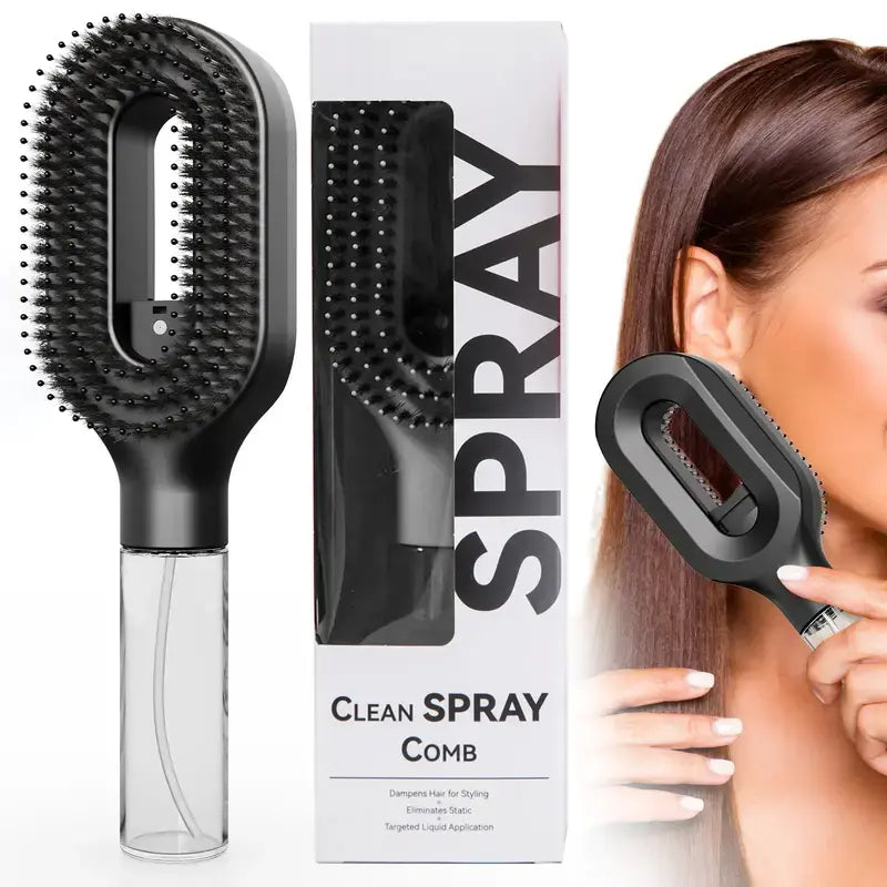 3-in-1 Mist Spray Detangling Brush – Anti-Frizz Ionic Comb, 55ml Water Tank