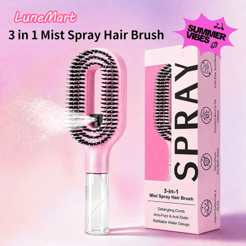 3-in-1 Mist Spray Detangling Brush – Anti-Frizz Ionic Comb, 55ml Water Tank