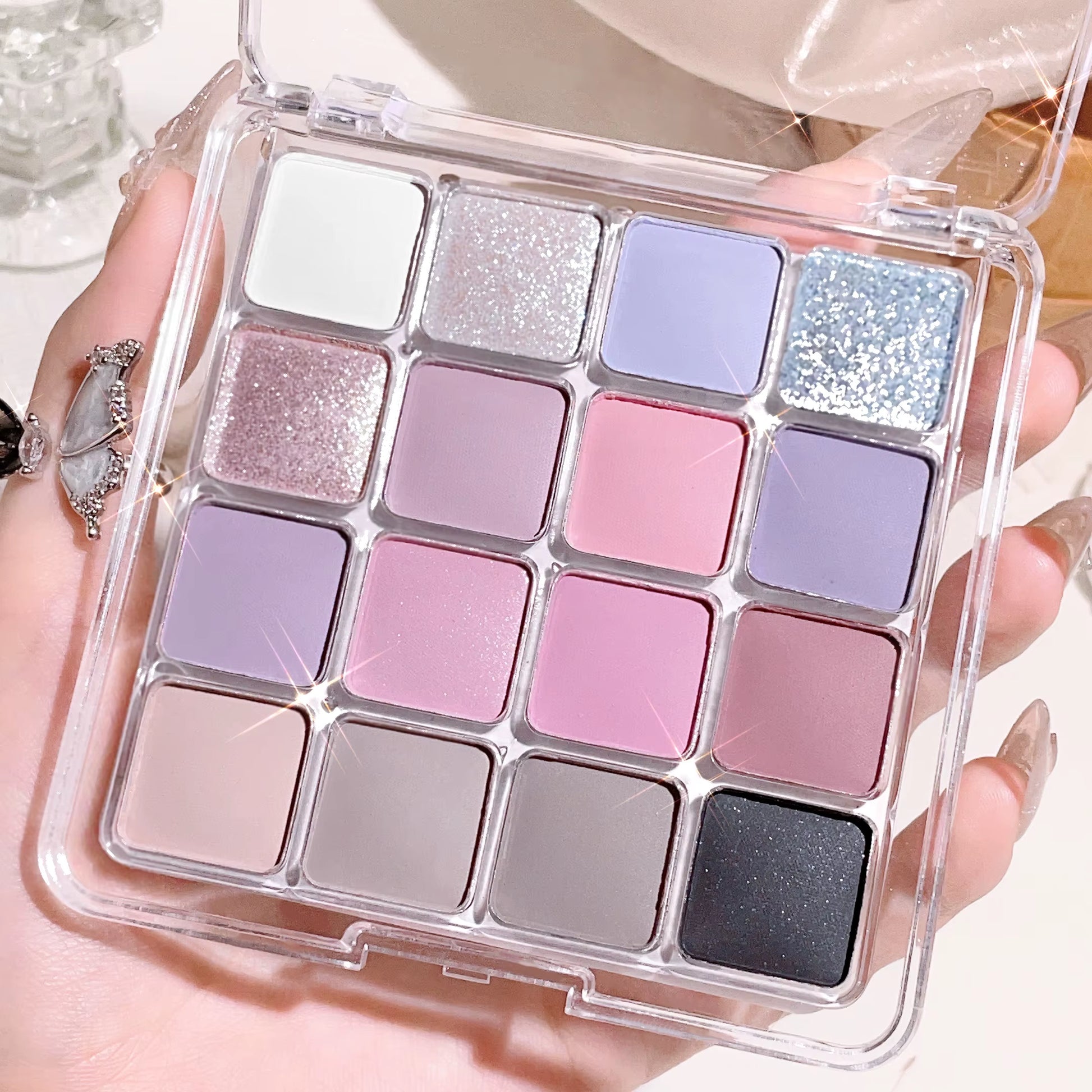16-Color Sunset Eyeshadow Palette — Pearl & Matte, Korean Makeup