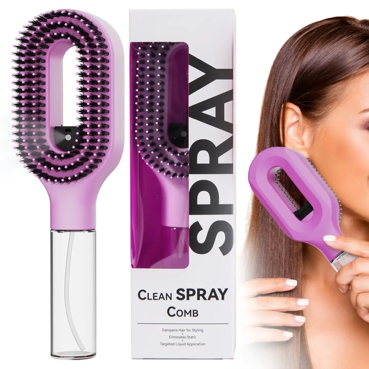 3-in-1 Mist Spray Detangling Brush – Anti-Frizz Ionic Comb, 55ml Water Tank