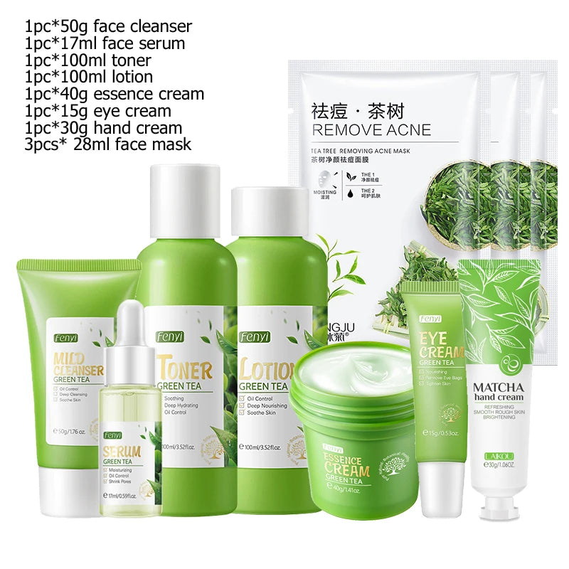 Facial Products Kit Sakura / Green Tea Face Cream Nourishing Skin Face Serum Smoothing Eye Cream Skincare Korean Cosmetic
