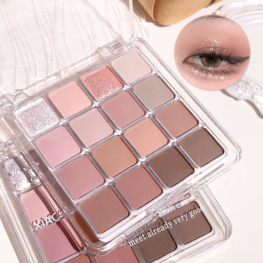 16-Color Sunset Eyeshadow Palette — Pearl & Matte, Korean Makeup