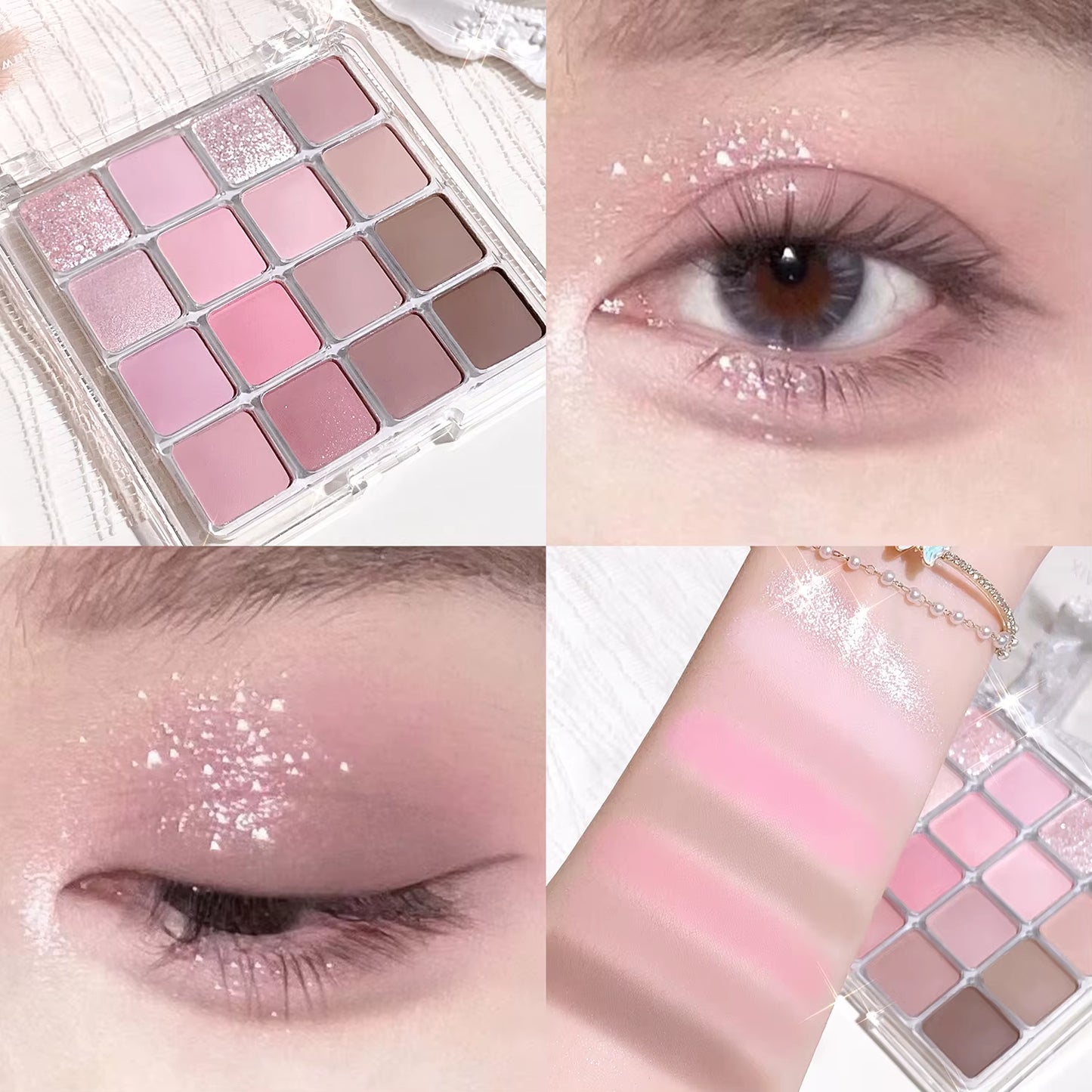 16-Color Sunset Eyeshadow Palette — Pearl & Matte, Korean Makeup
