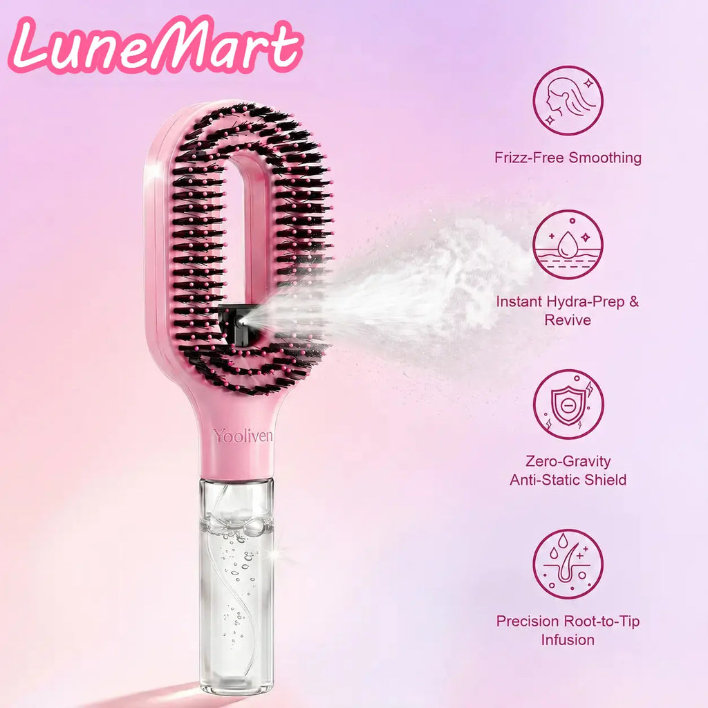 3-in-1 Mist Spray Detangling Brush – Anti-Frizz Ionic Comb, 55ml Water Tank