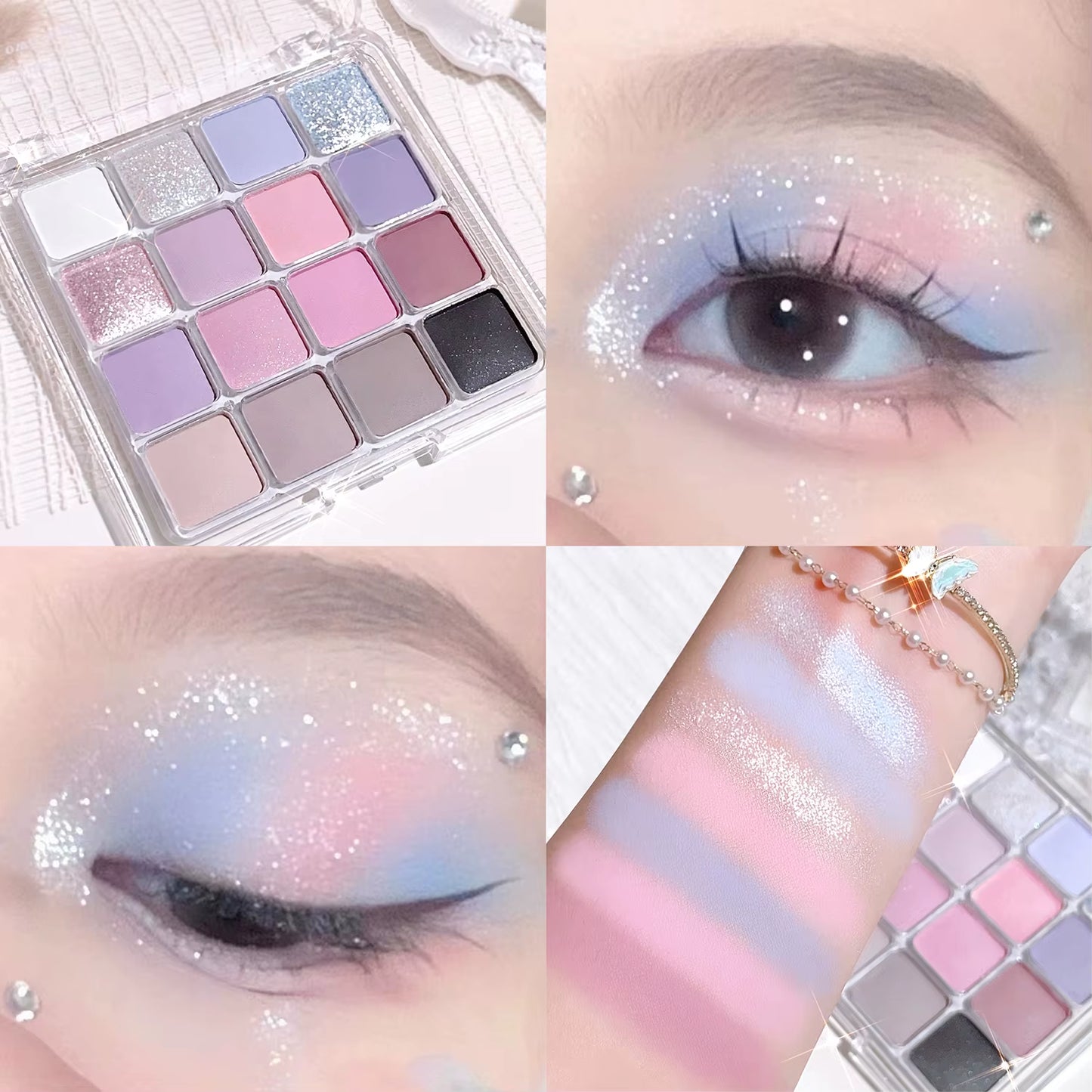 16-Color Sunset Eyeshadow Palette — Pearl & Matte, Korean Makeup