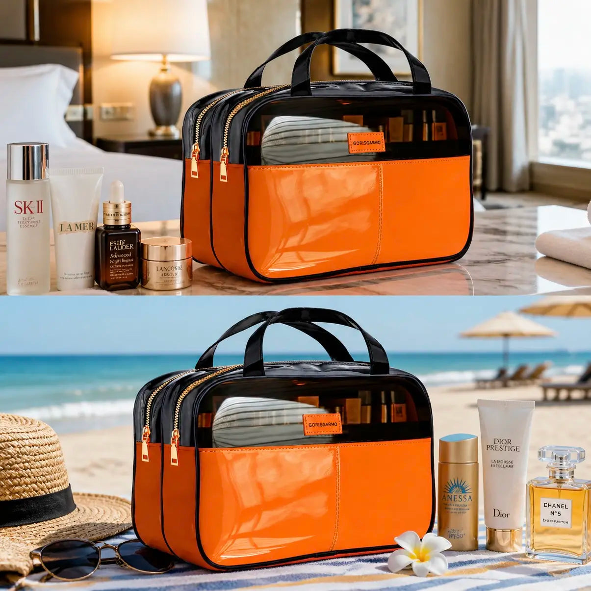 GORISGARMO Clear Toiletry Bag – Double-Layer Travel Bag for Carry-On, Water-Repellent Cosmetic Organizer for Women