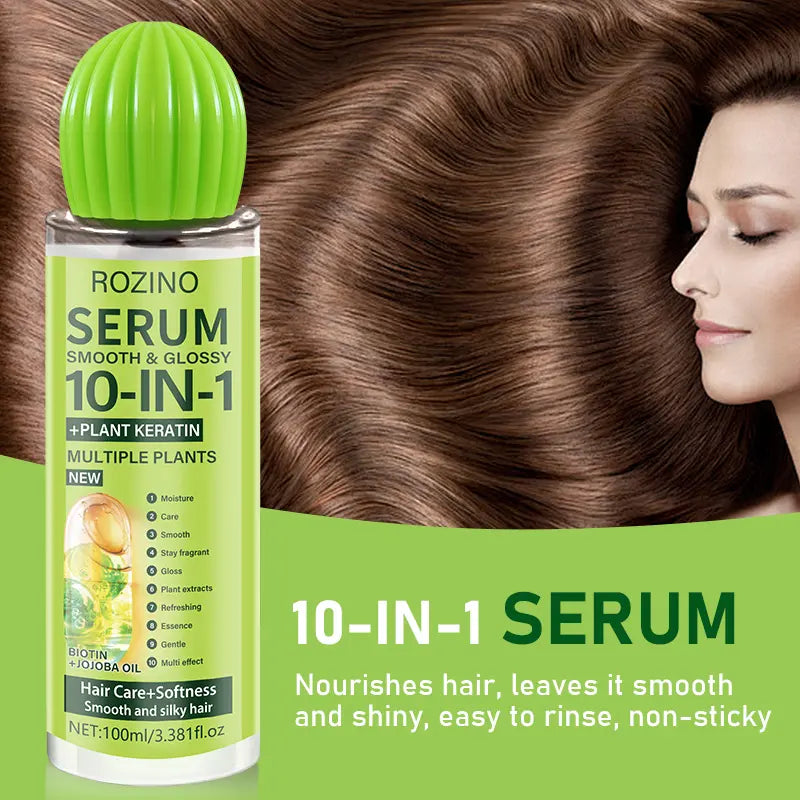Rozino-10-In-1 Hair Care 3-Piece Set Shampoo Conditioner & Hair Serum with Nourishing Keratin Biotin Jojoba Oil for Comprehensive Hair Maintenance