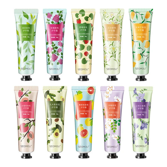 10Pcs Fruity Floral Hand Cream Set — Moisturizing & Repairing