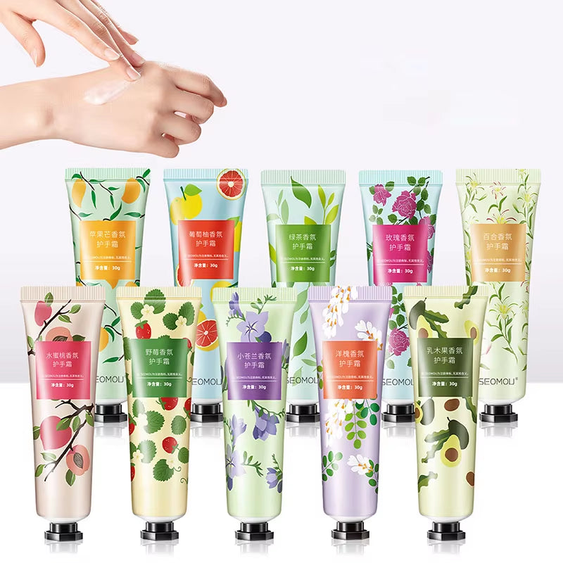 10Pcs Fruity Floral Hand Cream Set — Moisturizing & Repairing